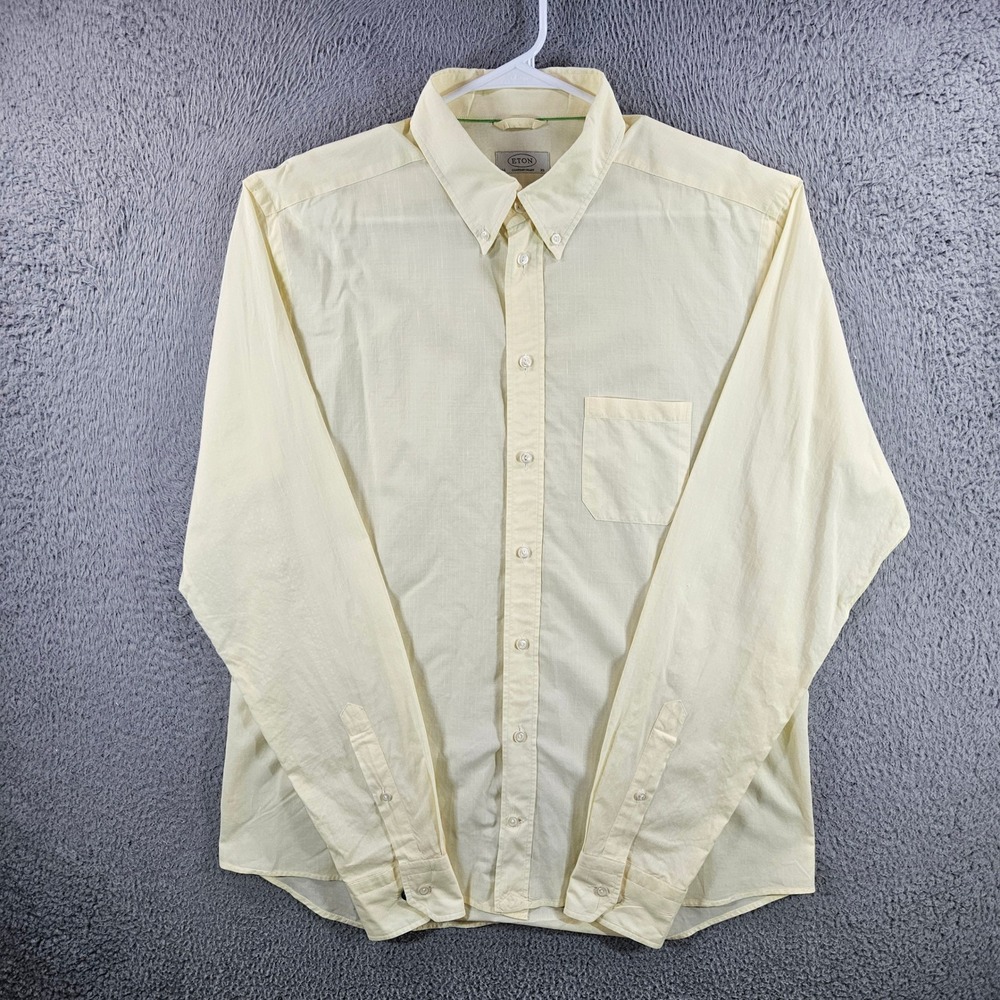 Eton Contemporary Fit Shirt Mens‎ 44 XL Yellow Grid Long Sleeve Button Down